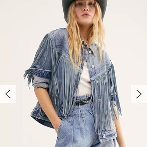 Free people After Hours Fringe Denim Jacket size xs .